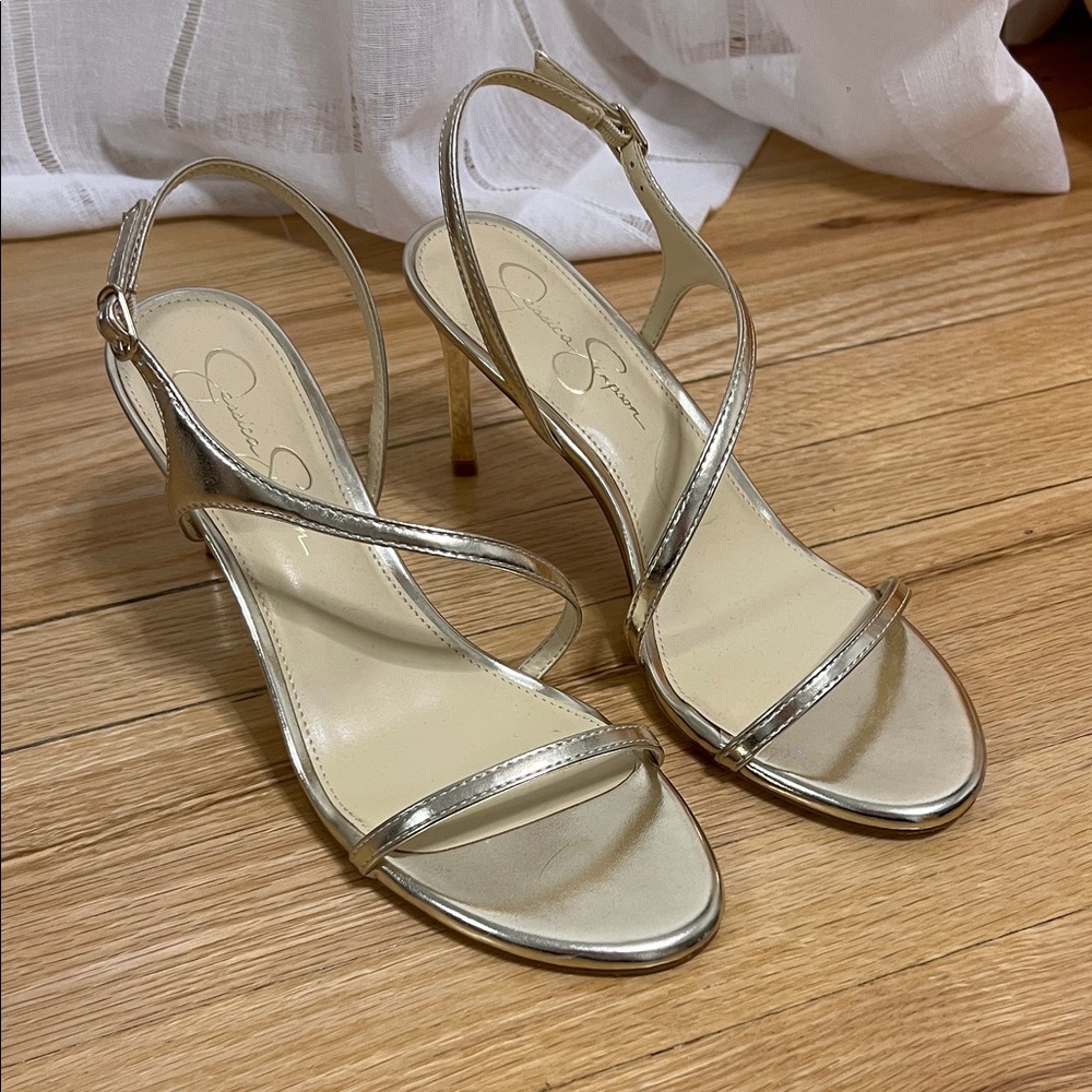 Jessica Simpson Gold Strappy Slingback Heels